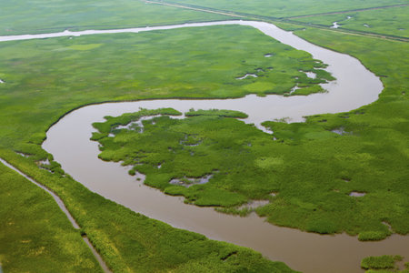 Aerial view of lush coastal wetlands