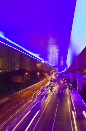 Ring Highway at night with light trails in shanghai Chinaの写真素材