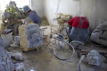 Jade carving. In a jade processing field.のeditorial素材