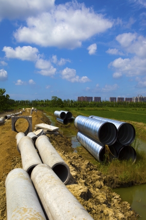 underground drainage pipeline construction sceneの写真素材
