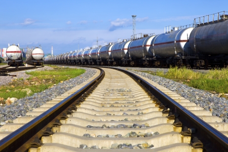 Tanks with fuel being transported by railの写真素材
