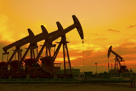 Oil Pump on orange sunsetのeditorial素材
