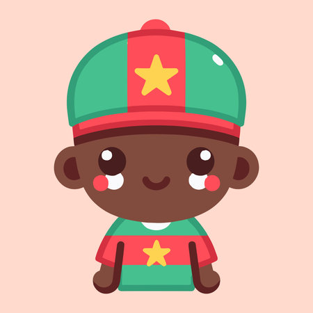 Cute african american boy in hat. Vector illustration.のイラスト素材