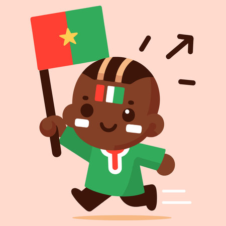 Cute african-american boy holding a flag. Vector illustrationのイラスト素材