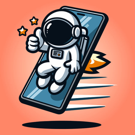 Astronaut on Smartphone with Thumbs Up. Vector illustrationのイラスト素材