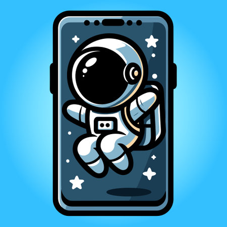 Astronaut on the phone screen. Vector illustration in cartoon styleのイラスト素材