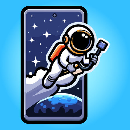 astronaut in the phone screen. Vector illustration of a cartoon character.のイラスト素材