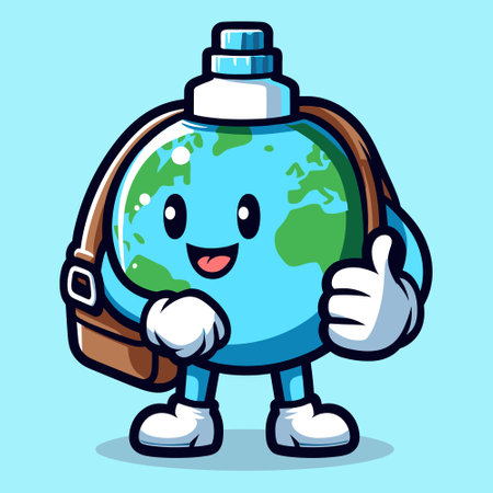 Earth Globe Mascot Character Showing Thumbs Up with Bagのイラスト素材