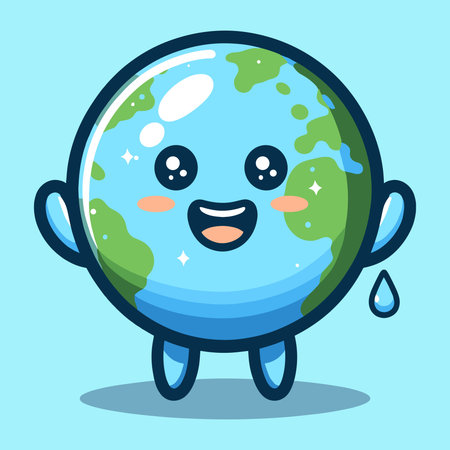 world water day Cute cartoon earth character vector illustration. Earth day and save the planet concept.のイラスト素材