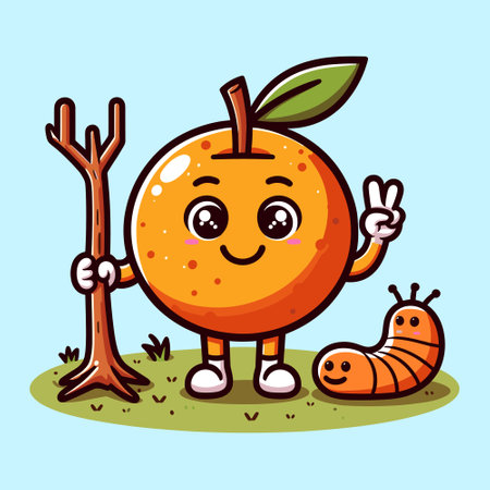 Cute cartoon orange fruit character with hands up. Vector illustration.のイラスト素材