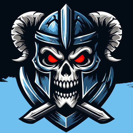 Skull of a viking warrior with sword and shield. Vector illustration.のイラスト素材