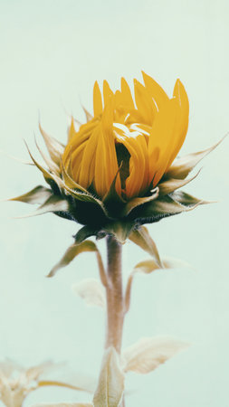 Sunflower in vintage style, soft focus, retro toned.の写真素材