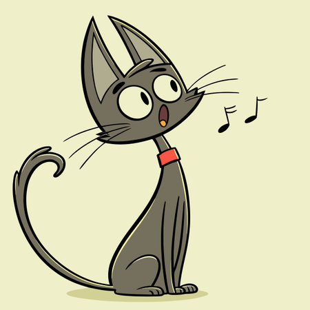 Cartoon Illustration of Cute Black Cat Singing or Singingのイラスト素材