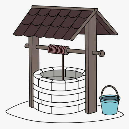 Charming wishing well illustration with bucket near itのイラスト素材