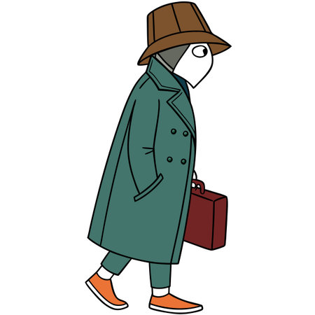 Illustration of a man in a coat and hat with a suitcaseのイラスト素材