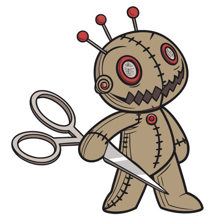 Creepy voodoo doll with scissors and knifeのイラスト素材