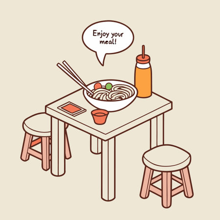 Vector illustration of noodle bowl with chopsticks and sauce in a restaurantのイラスト素材