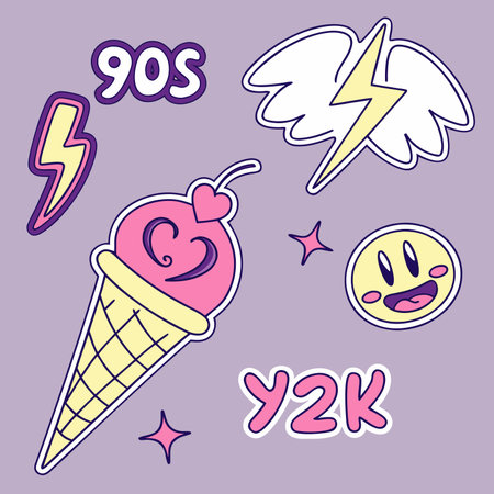 Vibrant 90s Y2K nostalgia sticker art collageのイラスト素材