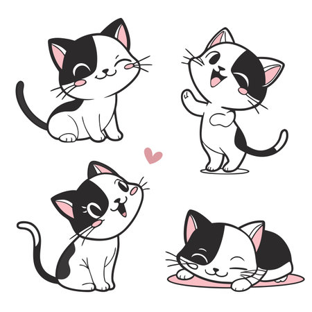 Cute cartoon cats express joy and playfulnessのイラスト素材