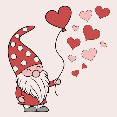 Cute gnome with heart balloons for Valentine's Dayのイラスト素材