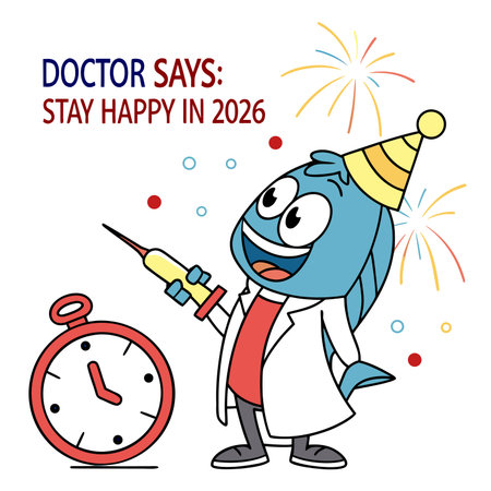 Stay happy in 2026 with cartoon doctor's adviceのイラスト素材