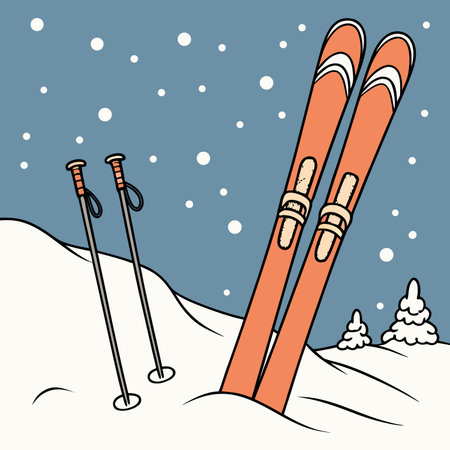 Winter skiing adventure begins in fresh powder snowのイラスト素材