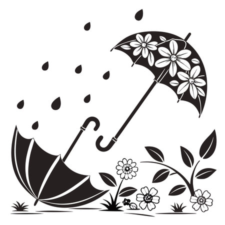 Rainy days with flowers and umbrellas design artのイラスト素材