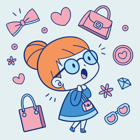 Cute cartoon girl with shopping bags, hand drawn vector illustration.のイラスト素材