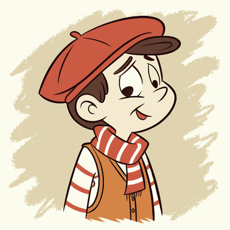 Cute cartoon boy in a cap and scarf. Vector illustration.のイラスト素材