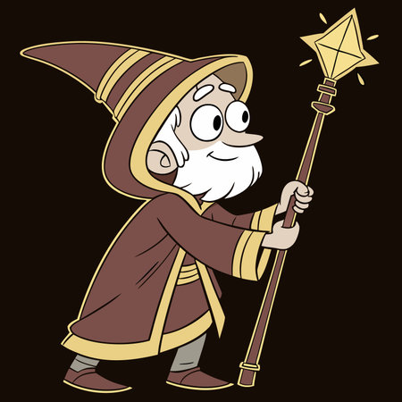 Cartoon illustration of a wizard holding a magic wand. Vector clip art.のイラスト素材