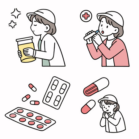 Person taking medicine and feeling better illustrationsのイラスト素材
