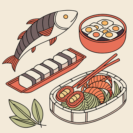 Various japanese food dishes healthy cuisine setのイラスト素材