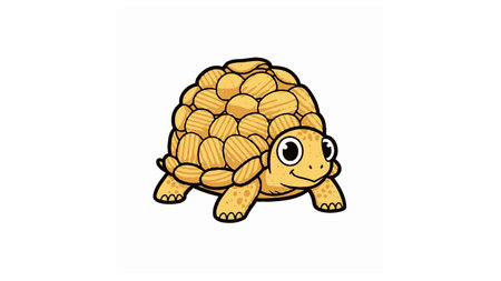 Delicious ridged potato chip shell cartoon turtle sticker illustration funny food animal mashup...