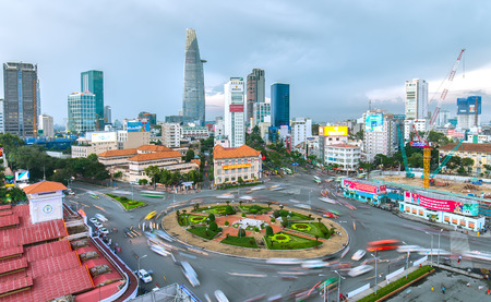 Ho Chi Minh City, Vietnam - July 23rd, 2015: Impressive beauty, colorful traffic khi afternoon, everyone crammed, crowded home in Roundabout Quach Thi Trang street in Ho Chi Minh city, Vietnamのeditorial素材