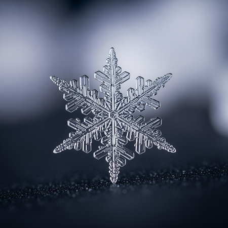 a detailed macro shot of a single snowflake showcasing its intricate crystal pattern and icy structureの素材