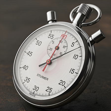 A close up shot of a stopwatch used for time measurement, capturing precision and the essence of timing.の素材