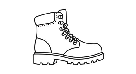 Outline drawing of a work boot for construction hiking and outdoor activities safety and durable footwearの素材