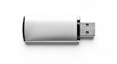 Silver usb flash drive storage device data transfer portable memory stick on white background for technology white backgroundの素材