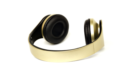 silver color head phones on isolatedの写真素材