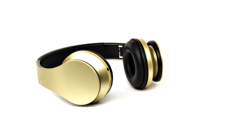 silver color head phones on isolatedの写真素材