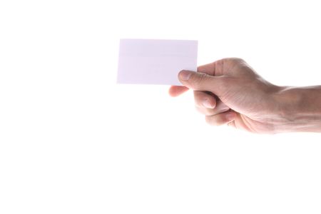 hand holding blank business cardの写真素材