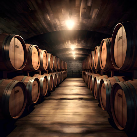 Excellent red wine bottles, wineglass, barrel and corkscrew on a rustic wooden bottles traditional winemaking and wine tasting conceptの素材