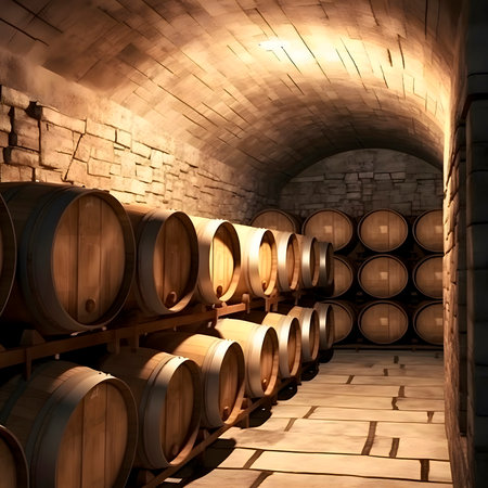 Excellent red wine bottles, wineglass, barrel and corkscrew on a rustic wooden bottles traditional winemaking and wine tasting concept. created with Generative AI technology.の素材