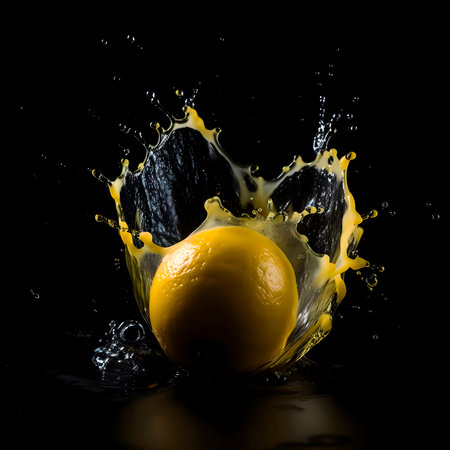 Fresh Lemon in sparkling water, lemon dropped in clear water created with Generative AI technology.の素材