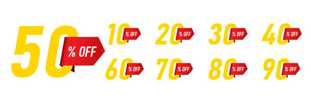 Special offer discount label with different sale percentage. Percent off price collection reduction...