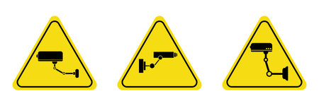 Security camera or cctv street sign collection, home and building.