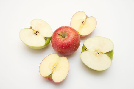 Red apple and parts of apples の写真素材