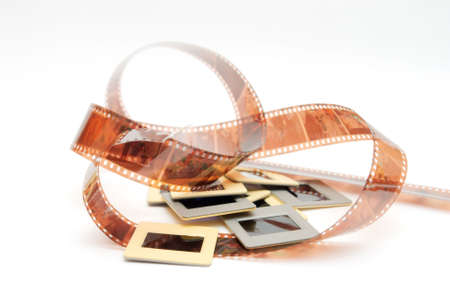 Negative 35 mm film and slides for viewing on a projectorの写真素材