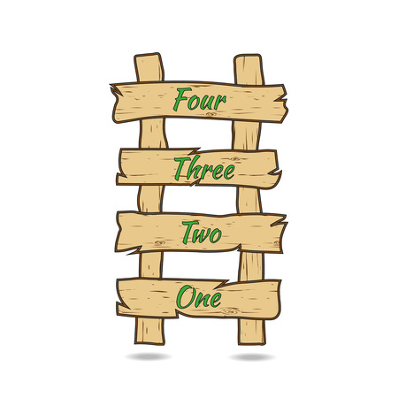 Old wooden ladder sign in cartoon style. Boards stairs can be used for text.のイラスト素材