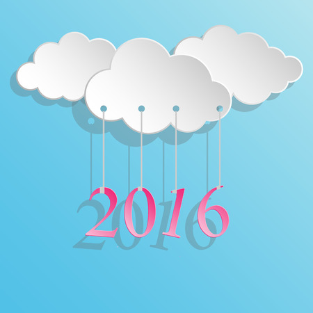 2016 new year, paper clouds, New Year greeting cardのイラスト素材